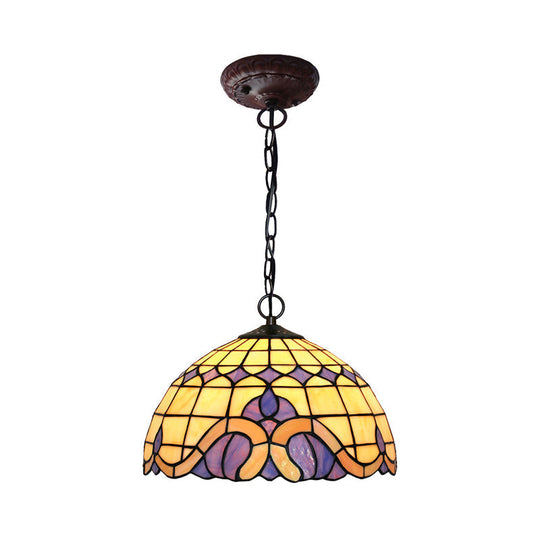 Tiffany-Style Blue Stained Glass Domed Drop Pendant - 12"/16" Sizes - Coffee Chandelier Light for Dining Room