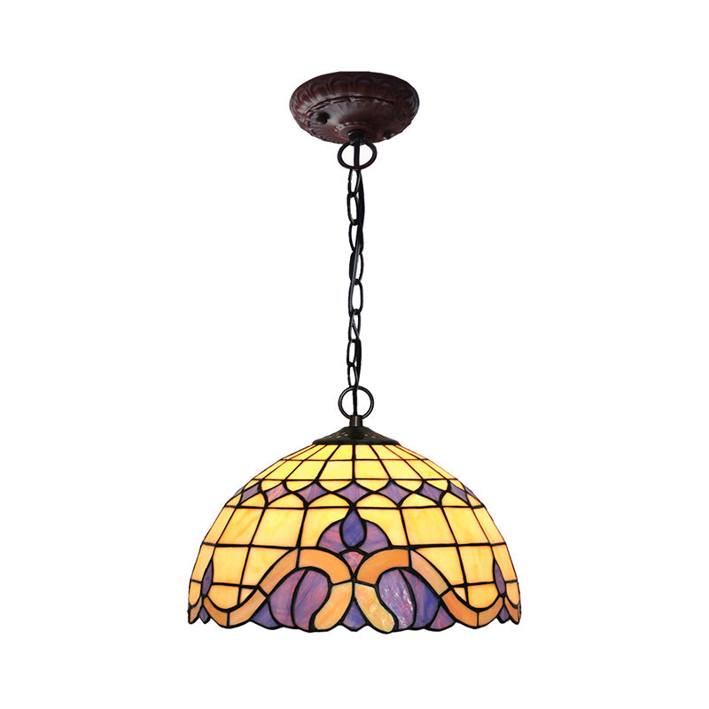 Tiffany-Style Blue Stained Glass Domed Drop Pendant Light - Coffee Chandelier For Dining Room (12/16