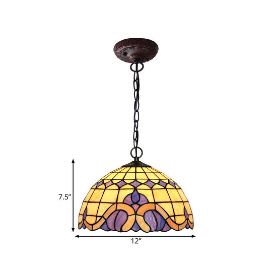 Tiffany-Style Blue Stained Glass Domed Drop Pendant - 12"/16" Sizes - Coffee Chandelier Light for Dining Room