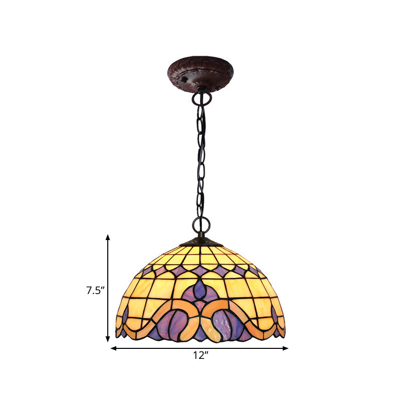 Tiffany-Style Blue Stained Glass Domed Drop Pendant Light - Coffee Chandelier For Dining Room (12/16