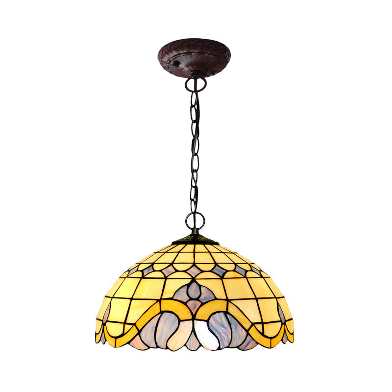 Tiffany-Style Blue Stained Glass Domed Drop Pendant Light - Coffee Chandelier For Dining Room (12/16