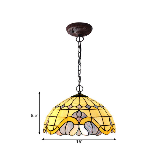 Tiffany-Style Blue Stained Glass Domed Drop Pendant Light - Coffee Chandelier For Dining Room (12/16