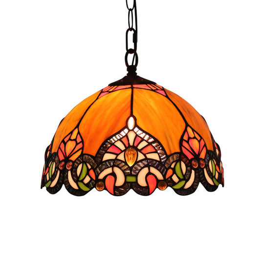 Victorian Domed Ceiling Pendant with 1 Light: Elegant Orange Cut Glass Hanging Light Kit for Living Room