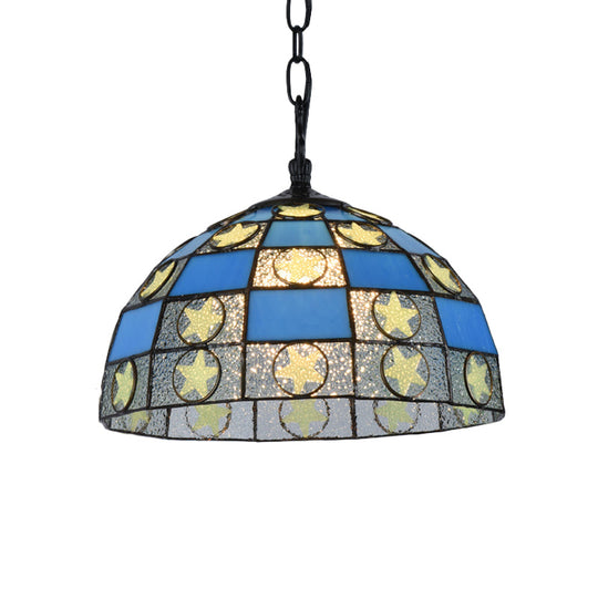 Black Tiffany-Style Glass Star Pendant Light - 12"/16" Wide, 1-Light Fixture