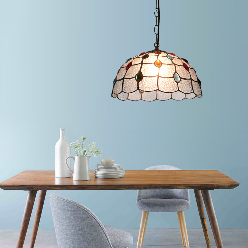 Stylish Tiffany Beaded Pendant Light For Dining Room - Blue/Silver Glass 12/16 Width 1