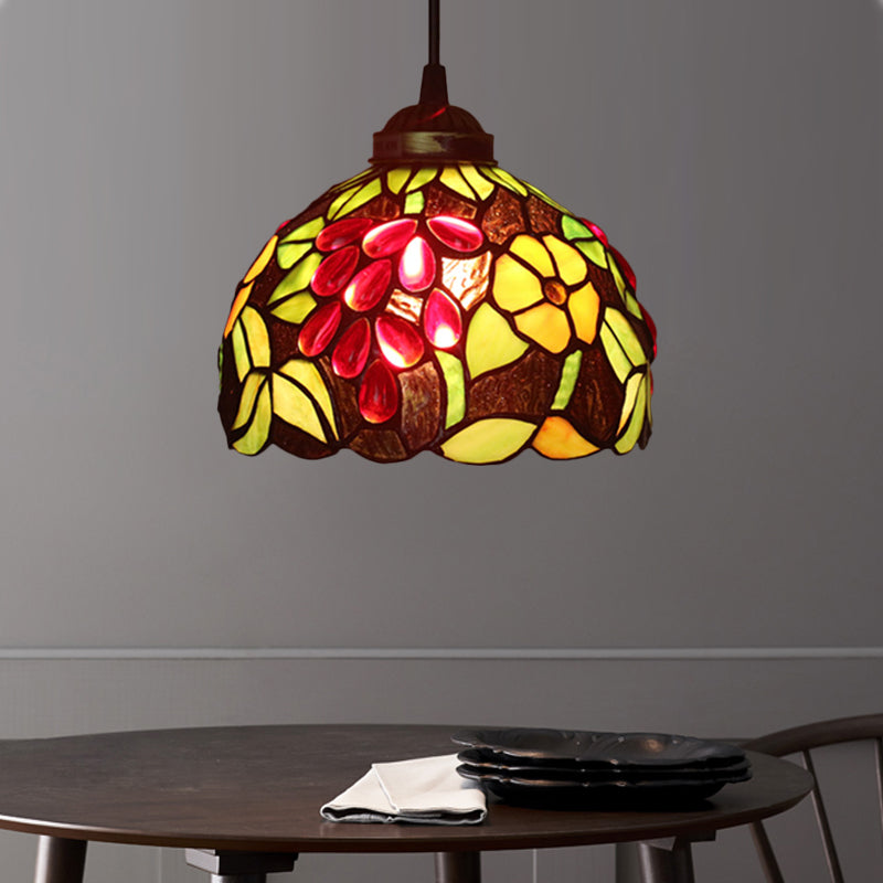 Victorian Cut Glass Pendant Light Kit- Single Light Grape/Flower/Diamond Suspension Lamp in White/Red/Yellow for Kitchen