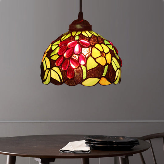 Victorian Cut Glass Pendant Light Kit- Single Light Grape/Flower/Diamond Suspension Lamp in White/Red/Yellow for Kitchen