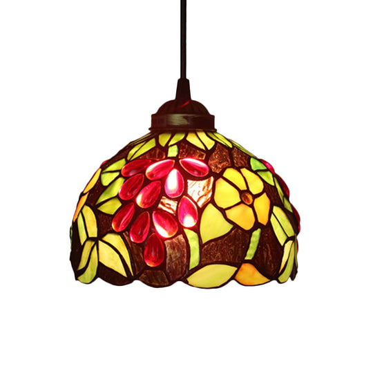 Victorian White/Red/Yellow Cut Glass Pendant Light Kit - Elegant 1-Light Grape/Flower/Diamond