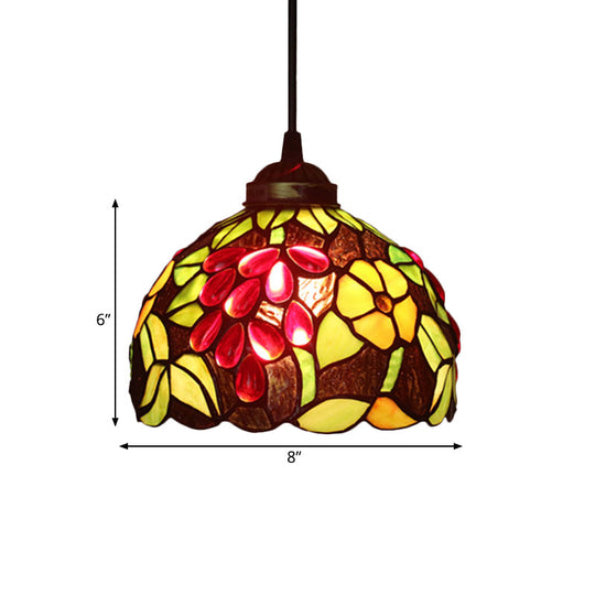 Victorian White/Red/Yellow Cut Glass Pendant Light Kit - Elegant 1-Light Grape/Flower/Diamond