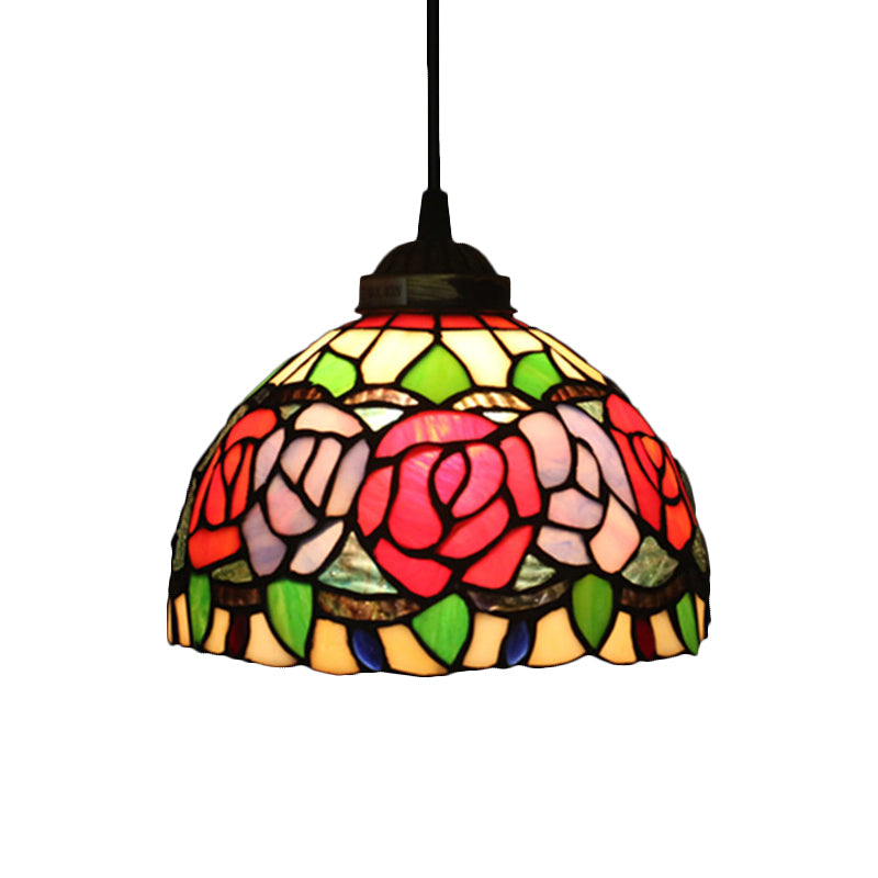 Victorian White/Red/Yellow Cut Glass Pendant Light Kit - Elegant 1-Light Grape/Flower/Diamond