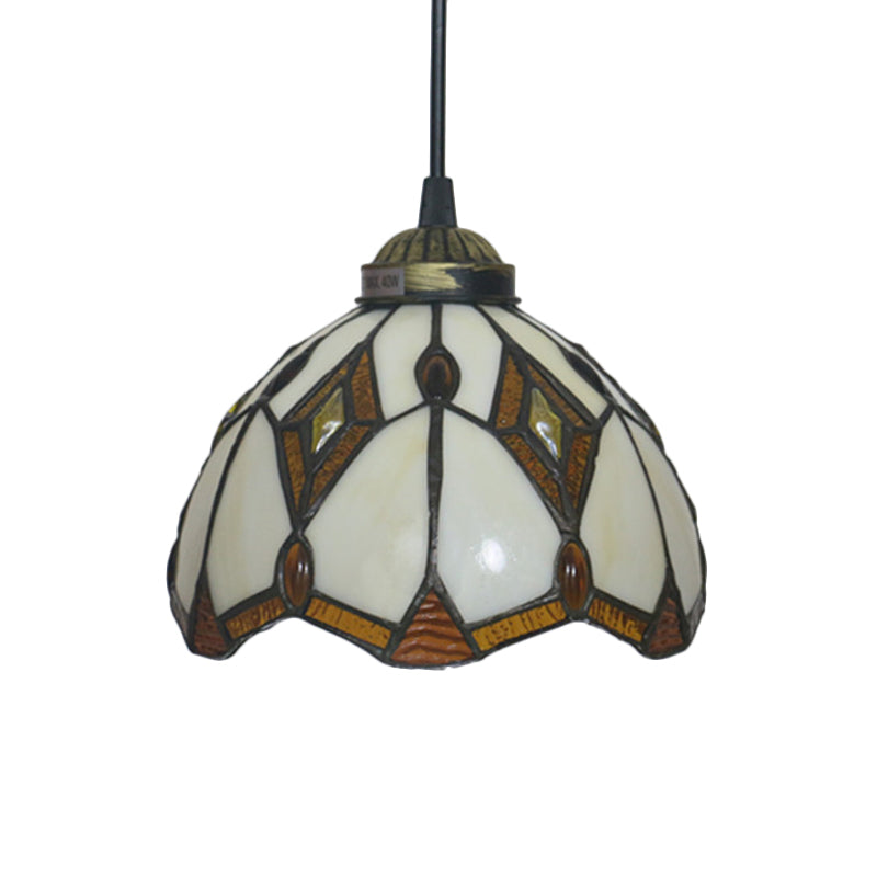 Victorian White/Red/Yellow Cut Glass Pendant Light Kit - Elegant 1-Light Grape/Flower/Diamond