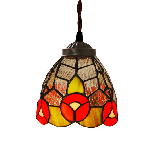 Baroque Dragonfly/Flower Stained Glass Pendant Light for Kitchen