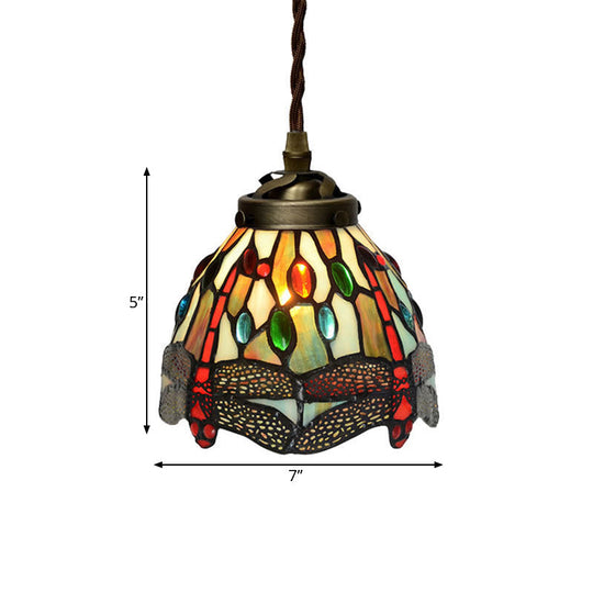 Baroque Dragonfly/Flower Stained Glass Pendant Light for Kitchen