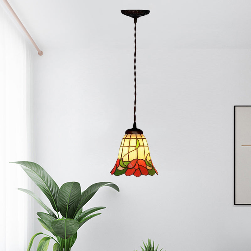 Mediterranean Glass Bell Pendant Light With Multi-Colored Suspended Lighting For Kitchen Red