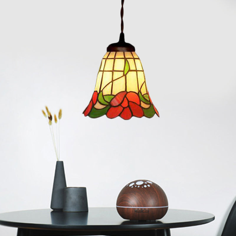 Mediterranean Red/Pink/Blue Cut Glass Bell Pendant Light for Kitchen