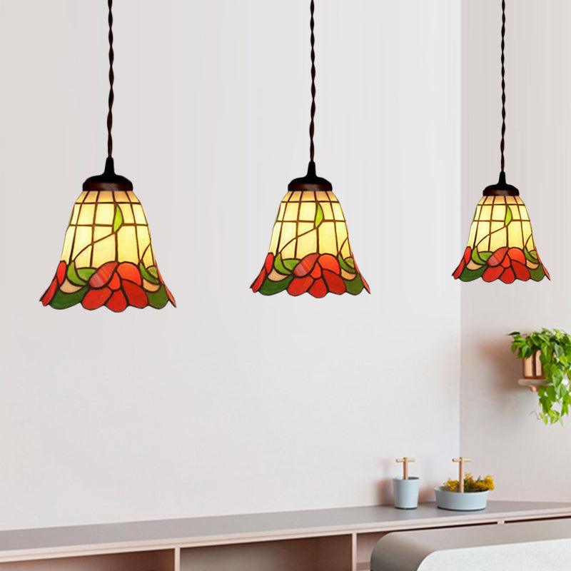 Mediterranean Glass Bell Pendant Light With Multi-Colored Suspended Lighting For Kitchen