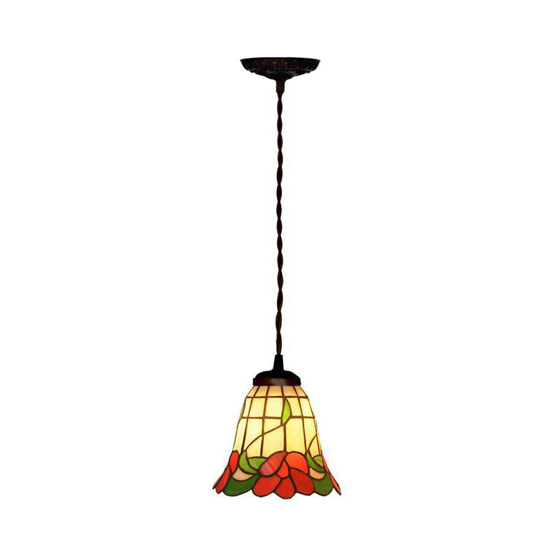 Mediterranean Red/Pink/Blue Cut Glass Bell Pendant Light for Kitchen