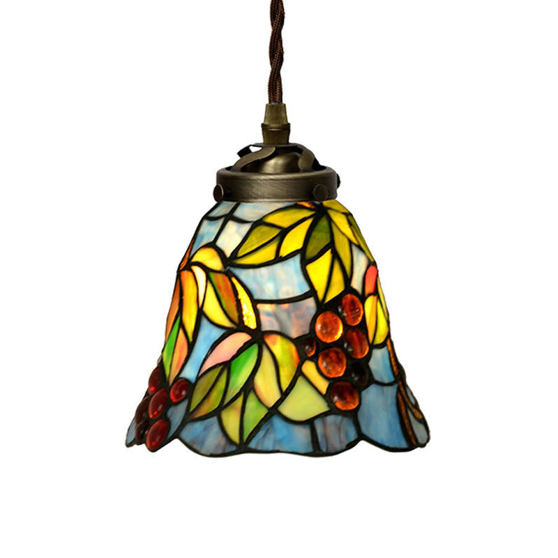 Mediterranean Glass Bell Pendant Light With Multi-Colored Suspended Lighting For Kitchen Blue