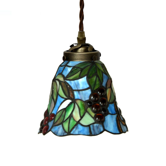 Mediterranean Red/Pink/Blue Cut Glass Bell Pendant Light for Kitchen