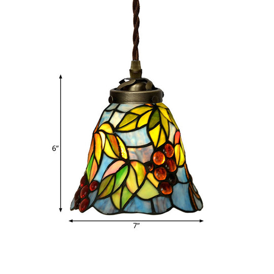 Mediterranean Red/Pink/Blue Cut Glass Bell Pendant Light for Kitchen