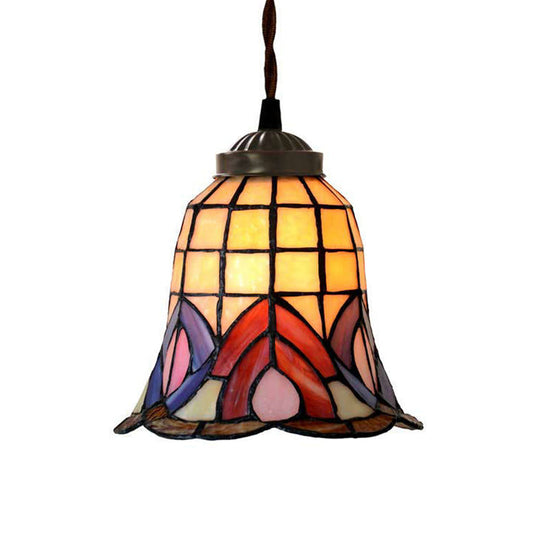 Mediterranean Red/Pink/Blue Cut Glass Bell Pendant Light for Kitchen