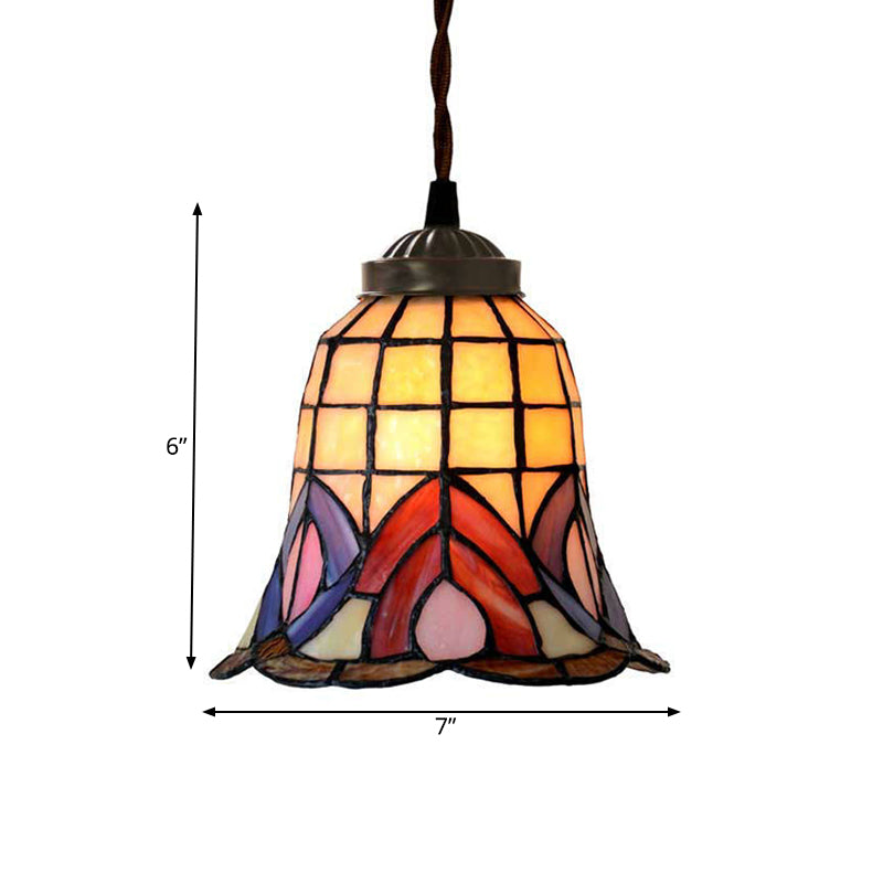 Mediterranean Red/Pink/Blue Cut Glass Bell Pendant Light for Kitchen