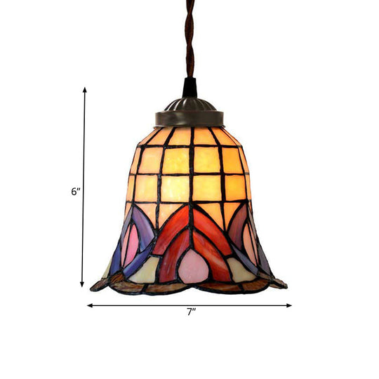 Mediterranean Red/Pink/Blue Cut Glass Bell Pendant Light for Kitchen