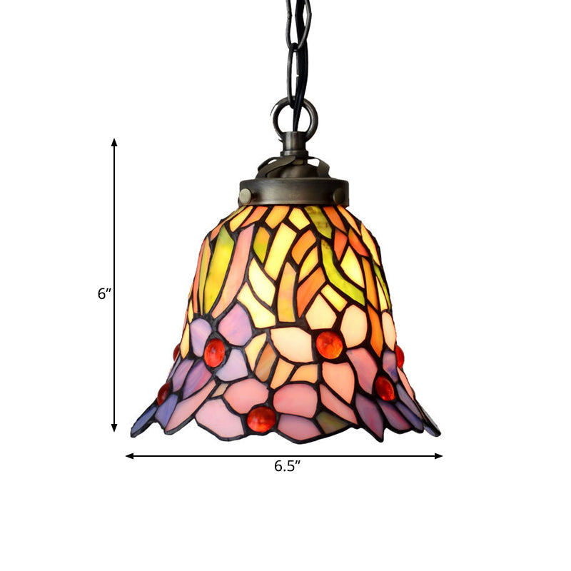 Mediterranean Red/Pink/Blue Cut Glass Bell Pendant Light for Kitchen