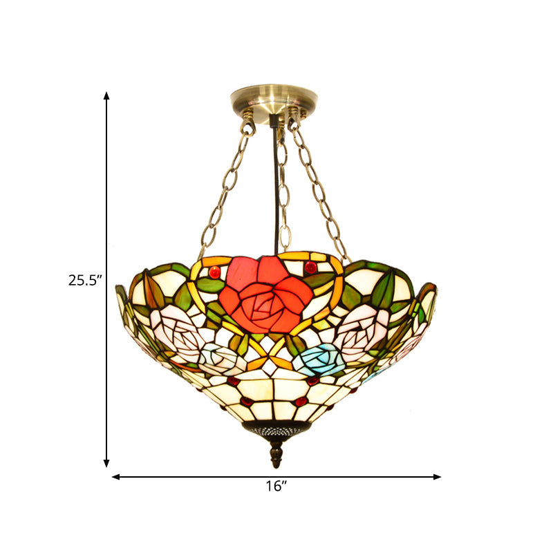 Mediterranean Brass Ceiling Lamp: Dome White/Red/Blue Stained Glass, Semi Flush Mount, 3 Lights - Perfect for Living Room