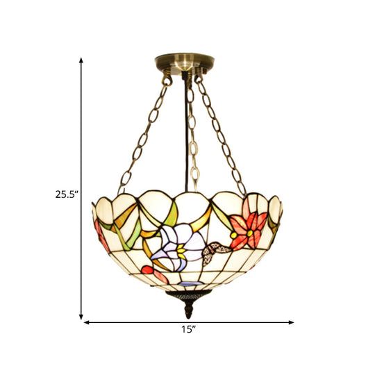 Mediterranean Brass Ceiling Lamp: Dome White/Red/Blue Stained Glass, Semi Flush Mount, 3 Lights - Perfect for Living Room