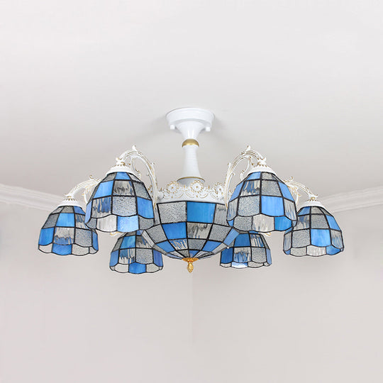 Baroque White/Blue/Silver Glass 9-Light Ceiling Light Fixture for Bedroom