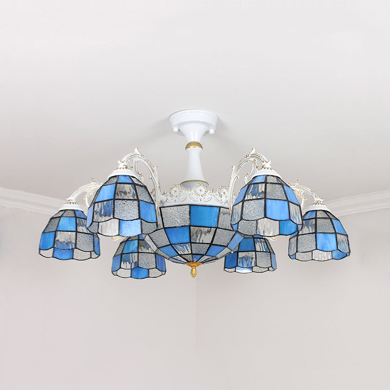 Baroque White/Blue/Silver Glass 9-Light Ceiling Light Fixture For Bedroom