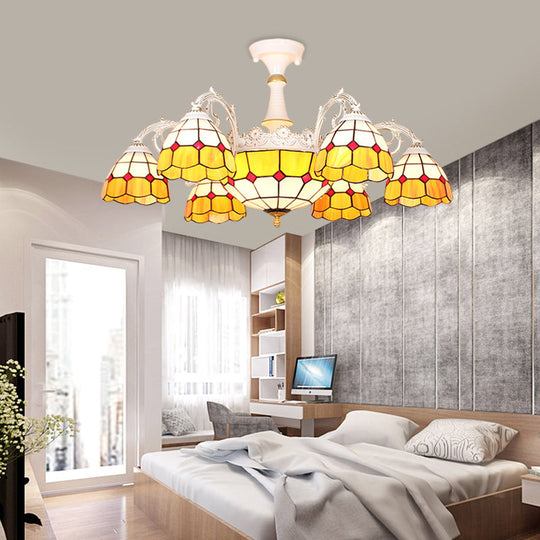 Baroque Grid Semi Flush Ceiling Light With Cut Glass In Blue/Orange/Light Blue For Living Room