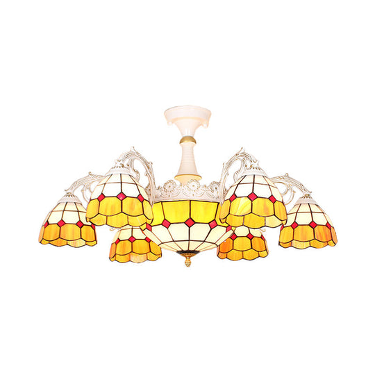 Baroque Grid Semi Flush Ceiling Light With Cut Glass In Blue/Orange/Light Blue For Living Room