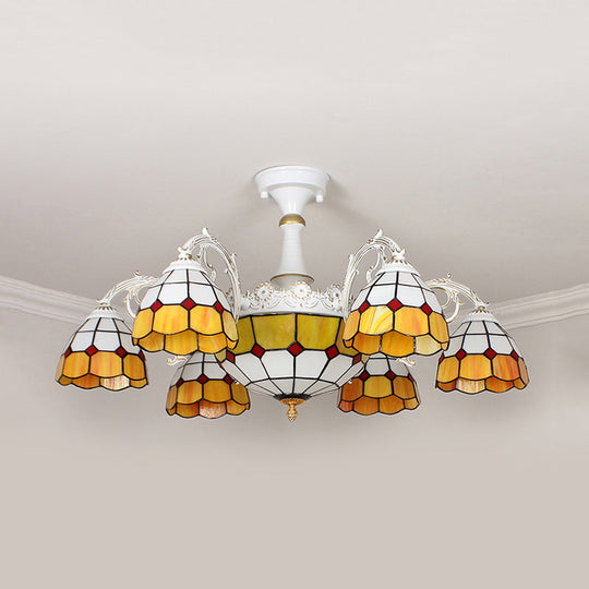 Baroque Grid Semi Flush Ceiling Light With Cut Glass In Blue/Orange/Light Blue For Living Room