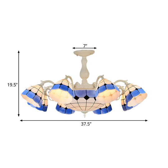 Tiffany-Style Semi Flush Ceiling Lamp: Grid Patterned Blue Cut Glass - Ideal for Living Room Décor (9/14 Lights)