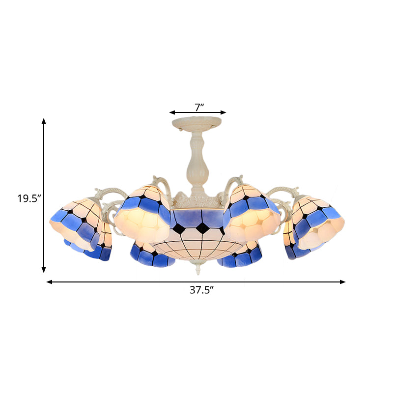 Tiffany-Style Semi Flush Ceiling Lamp: Grid Patterned Blue Cut Glass - Ideal For Living Room Décor