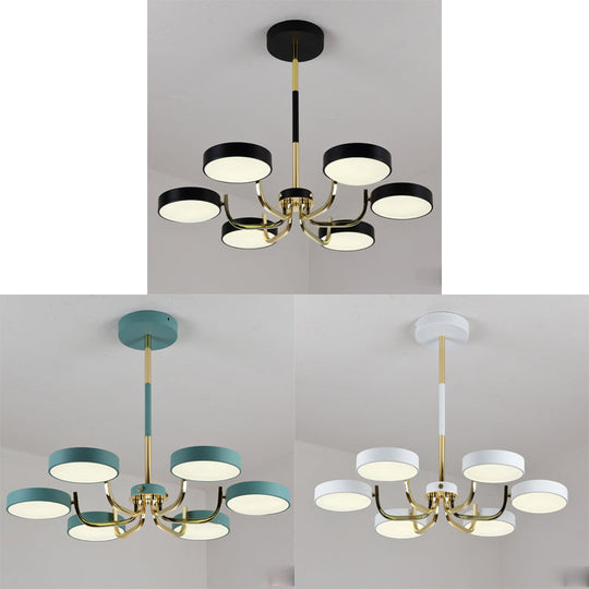 Modern Scandinavian Round Hanging Chandelier - 6-Light Acrylic Pendant Fixture For Living Room