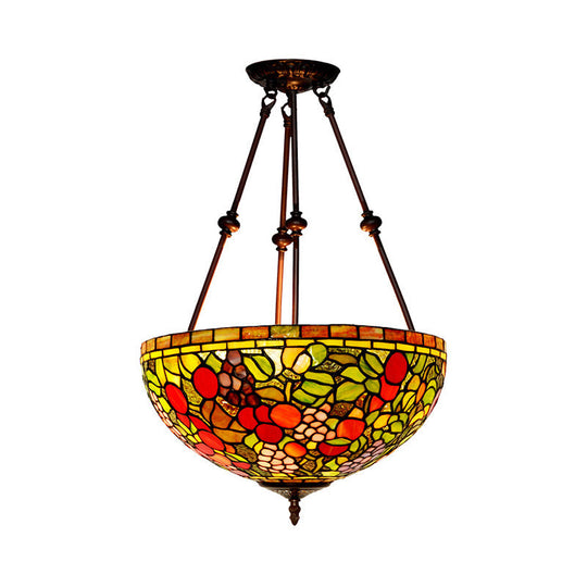 Victorian Bronze Ceiling Light Fixture with Stained Glass Dome Shade - 2-Light Semi Flush for Living Room