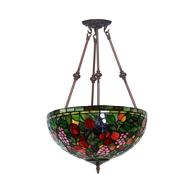 Victorian Bronze Ceiling Light Fixture with Stained Glass Dome Shade - 2-Light Semi Flush for Living Room