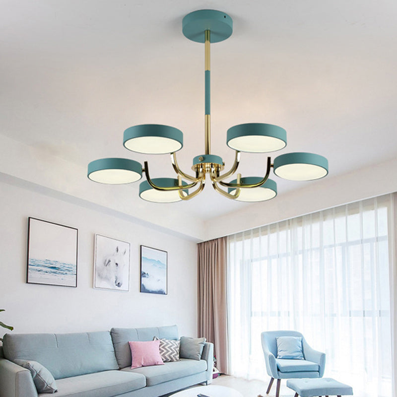 Modern Scandinavian Round Hanging Chandelier - 6-Light Acrylic Pendant Fixture For Living Room