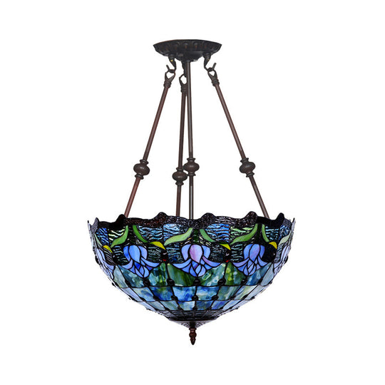 Baroque Red/Yellow/Blue Cut Glass Petal Semi Flush Mount Light: 2-Light Bronze Ceiling Fixture for Living Room