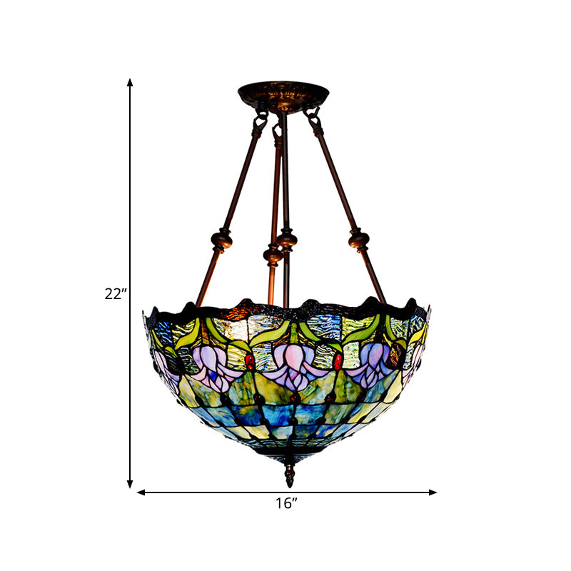 Baroque Red/Yellow/Blue Cut Glass Petal Semi Flush Mount Light: 2-Light Bronze Ceiling Fixture for Living Room