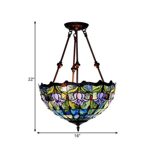 Baroque Red/Yellow/Blue Cut Glass Petal Semi Flush Mount Light: 2-Light Bronze Ceiling Fixture for Living Room