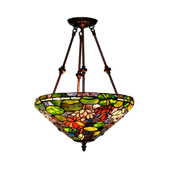 Baroque Red/Yellow/Blue Cut Glass Petal Semi Flush Mount Light: 2-Light Bronze Ceiling Fixture for Living Room