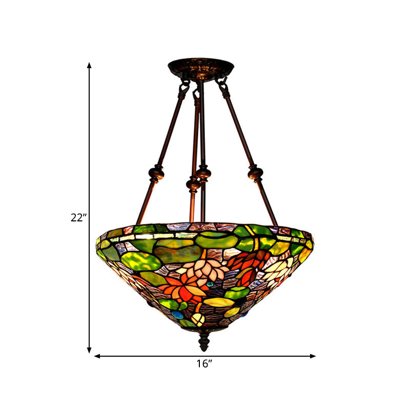 Baroque Red/Yellow/Blue Cut Glass Petal Semi Flush Mount Light: 2-Light Bronze Ceiling Fixture for Living Room