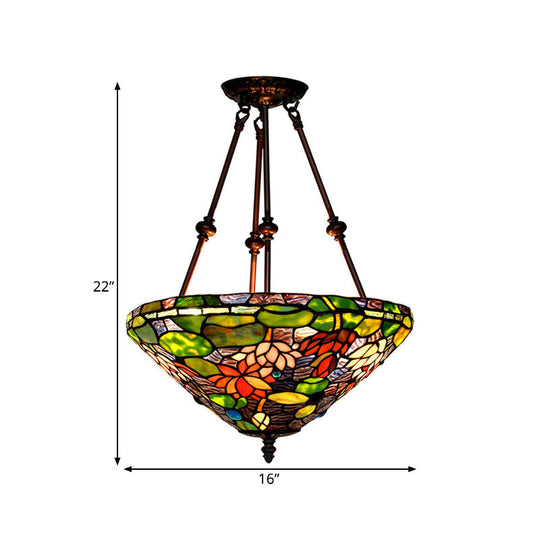 Baroque Red/Yellow/Blue Cut Glass Petal Semi Flush Mount Light: 2-Light Bronze Ceiling Fixture for Living Room