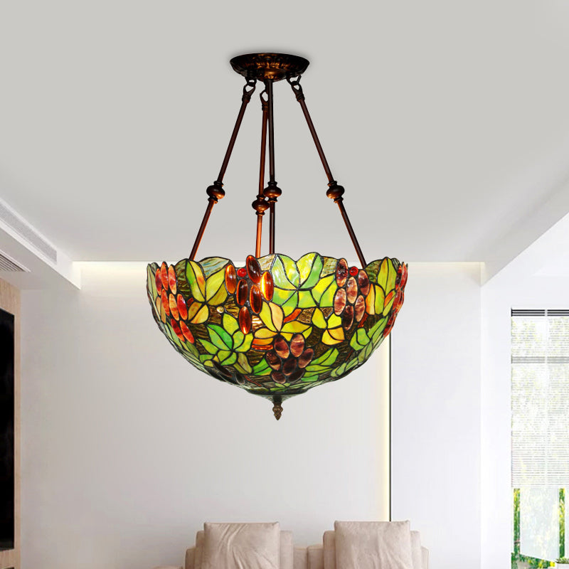 Mediterranean Dome Semi Flush Mount Ceiling Light - 16"/18" Wide, 2 Green Cut Glass Lights