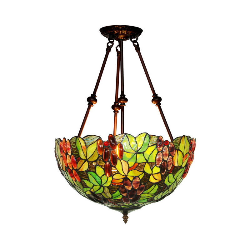 Mediterranean Dome Semi Flush Mount Ceiling Light - 16"/18" Wide, 2 Green Cut Glass Lights