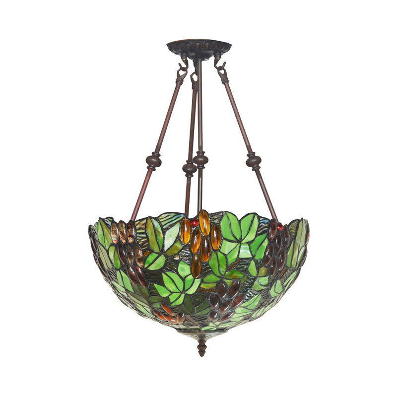 Mediterranean Dome Semi Flush Mount Ceiling Light - 16"/18" Wide, 2 Green Cut Glass Lights